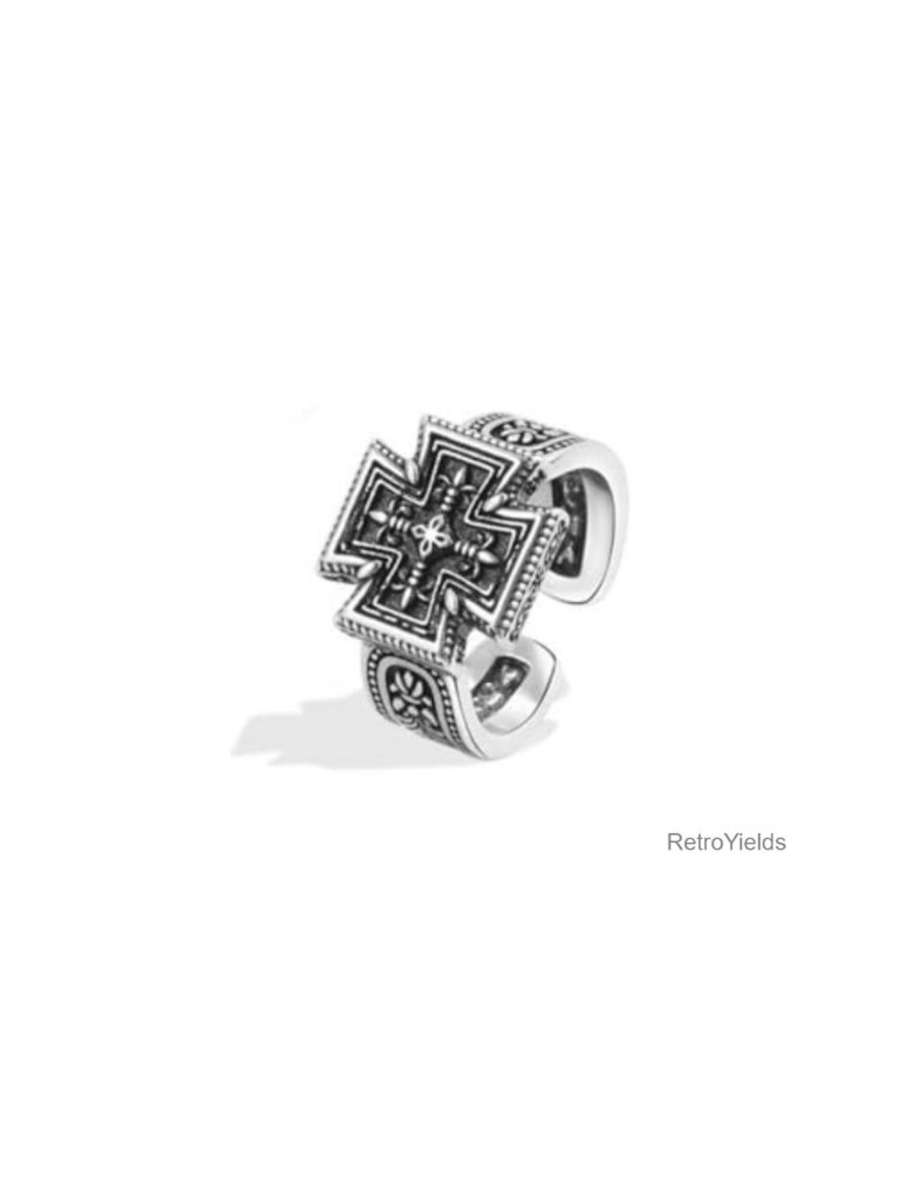 Vintage Carved Cross Open Ring Adjustable Gold Silver Tone Men Women